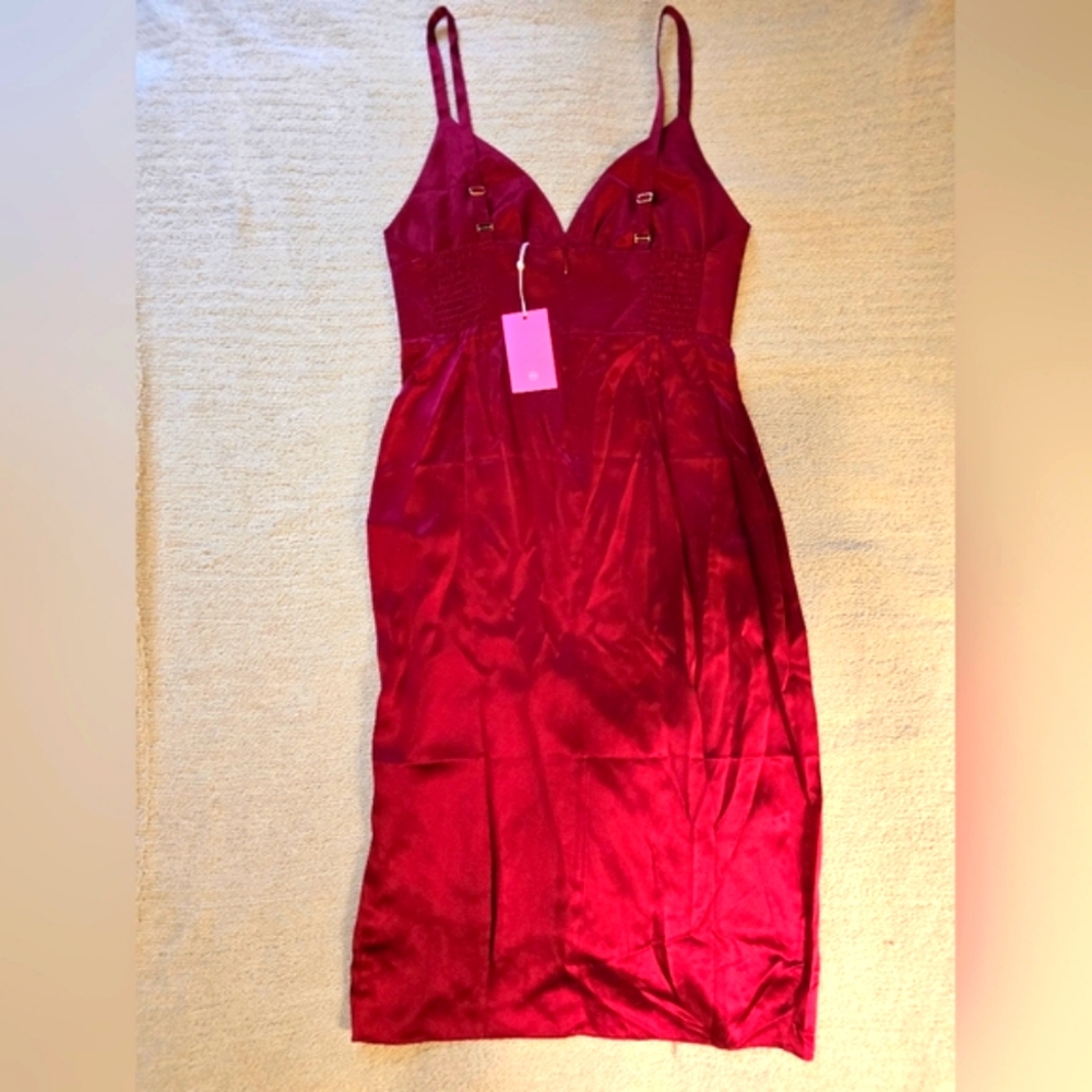 NEW Amanda Uprichard Holiday Leilani 100% Silk Midi Dress – Scarlet Red, Size LG - Picture 7 of 11